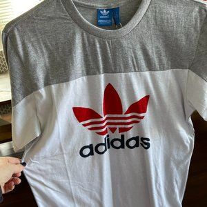 Mens Short Sleeve Gray and White Adidas Shirt
